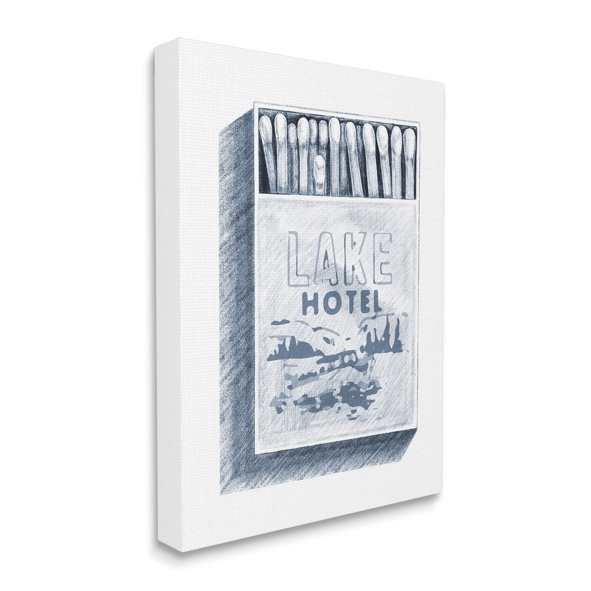 Stupell Industries Lake Hotel Matchbook Drawing Landscape Painting Gallery Wrapped Canvas Print Wall Art