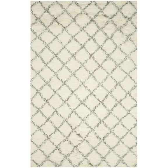 SAFAVIEH Kenya Alaia Geometric Diamonds Wool Area Rug, Ivory/Grey, 6' x 9'