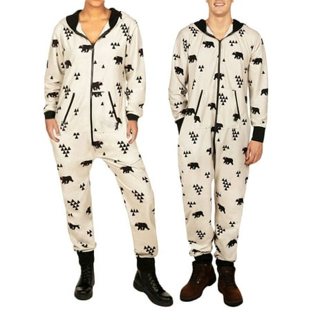 

EYIIYE Women Men Couples Jumpsuit Hooded Pajamas Bear/Heart/Penguin/Crutch Print Long Sleeve Zipper-Up Long Romper Sleepwear