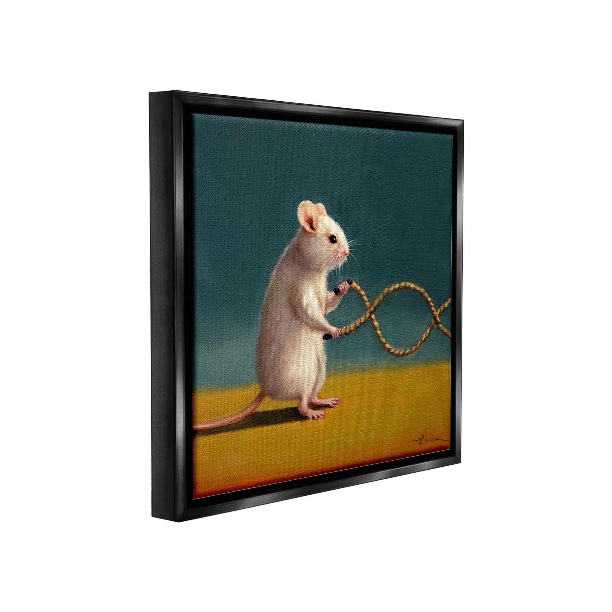 Stupell Industries Focused Exercising Mouse Animals & Insects Painting Black Floater Framed Canvas Art Print Wall Art, 25 x 25