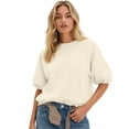 thumbnail image 3 of Womens Oversized Half Sleeve Sweatshirt Crewneck Puff Sleeve Top Basic Solid Loose Fit (White,L), 3 of 5