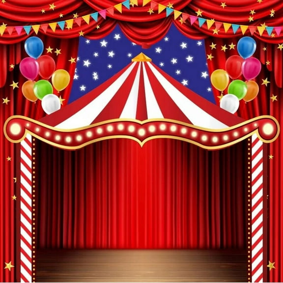 Circus Carnival Backdrop Cartoon Red Curtain Balloons Stars Baby Shower Kids Birthday Portrait Photography Background