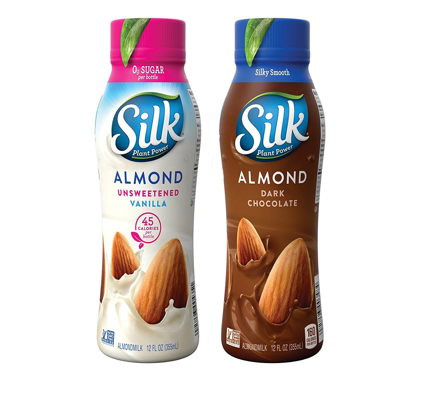 Silk Almond Milk, 2 Flavor Variety Pack, 12 Ounce Bottles (Pack of 24)
