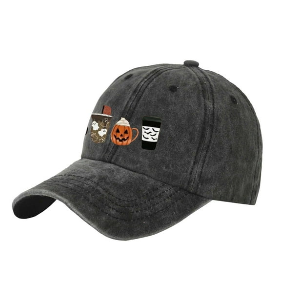 JIANLAI Vintage Washed Cotton Baseball Cap Unisex Halloween Coffee Pumpkin Ghost Cup Graphic Printed Adjustable Dad Hat Multi‑Color Classic Curved Brim Baseball Hat