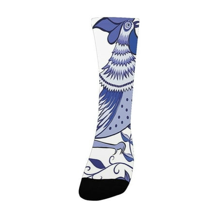 

Gallos Decor Collection Floral Pattern With Flowers And Birds Feathers Wings Leaf Leaves Ornament Fo Women s Custom Socks (Made In USA)