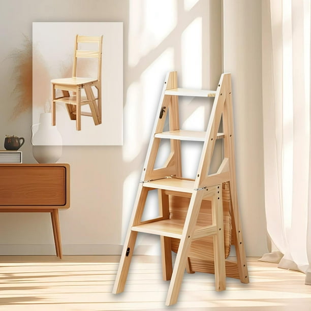 yuksok Folding Step Ladder Chair Library Stairs Chair for Indoor Living Room Outdoor Wood