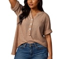 thumbnail image 6 of Endives Women's Linen T-Shirt Stand Color Striped Printed Loose Casual Short Sleeve T Shirt Women's Plus S-5XL Coffee, 6 of 7