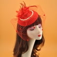 thumbnail image 4 of Eoperou Women Felt Hat Solid Color Fishnet Fine Workmanship Veil Faux Pearl Hair Decoration Perspective Bridal Wedding Lady Banquet Beret Hair Accessory, 4 of 8