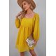 thumbnail image 3 of ABPHQTO Vestido corto estilo babydoll con manga farol y cuello cuadrado amarillo para mujer, 3 of 5