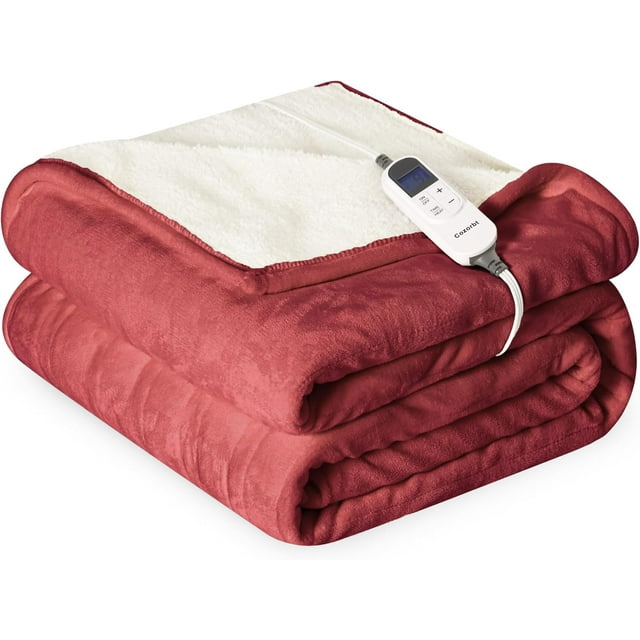 Heat Blanket \uDx\uD Throw Soft Flannel & Sherpa Reversible Electric Blanket with Heat Settings Timer Setting and Hours Auto-Shut Off