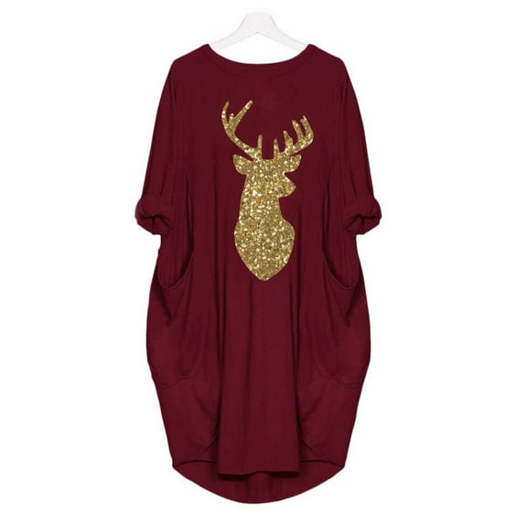 Wangmeiwg Christmas Dresses for Women Elegant Flowy Holiday Party Dress with Pockets and V-Neck for Everyday Comfortable XXL Red