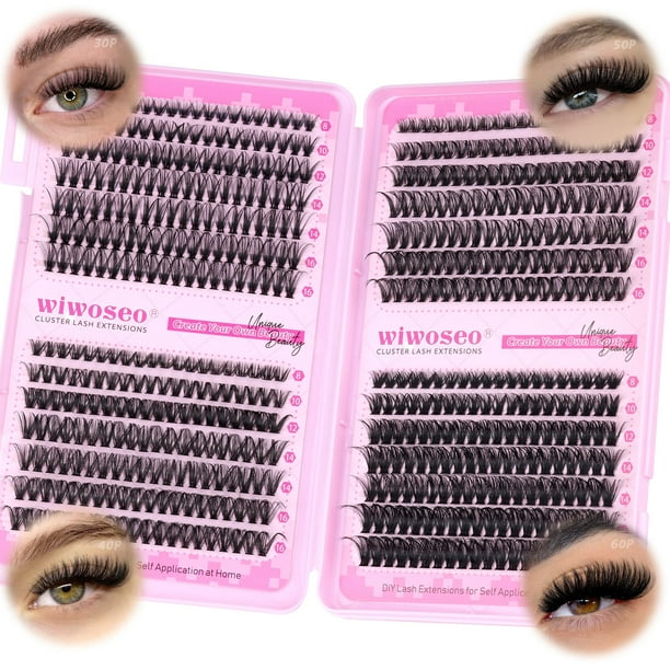 Extensiones de pestañas Cluster Wiwoseo, 560 unidades, Lash Clusters, rizo en forma de D