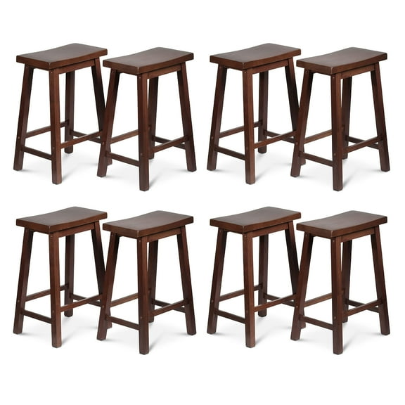 PJ Wood Classic Saddle-Seat 24" Kitchen Counter Stools, Walnut (Set of 8)