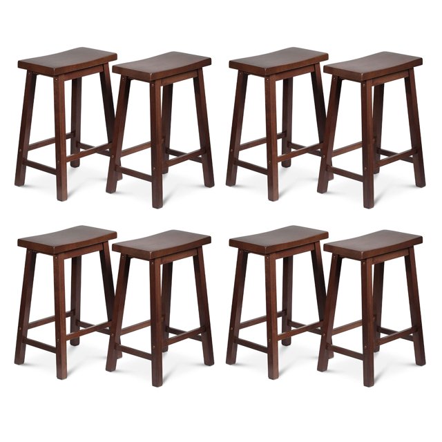 PJ Wood Classic Saddle-Seat 24" Kitchen Counter Stools, Walnut (Set of 8)