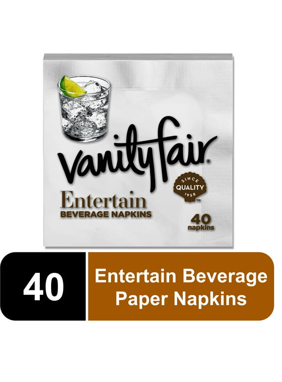 Vanity Fair Entertain Beverage Disposable Paper Napkins, White, 40 count