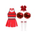 thumbnail image 4 of Xnihocha Girls Classic Cheerleading Team Uniform Mesh Splice Crop Top with Pleated Boxer Skirts Rooter Stage Suit A Red 12, 4 of 5