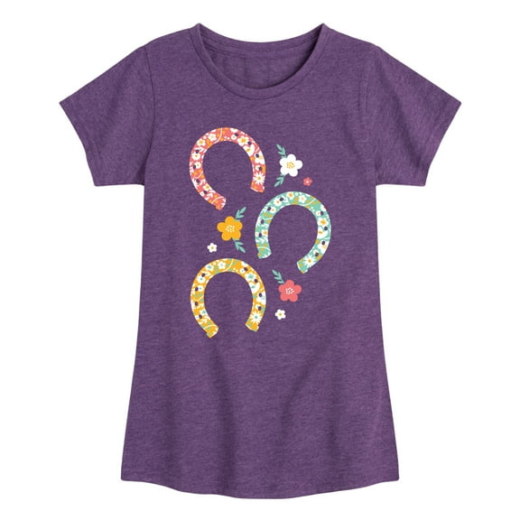 Instant Message - Floral Horseshoes - Toddler & Youth Girls Short Sleeve Graphic T-Shirt