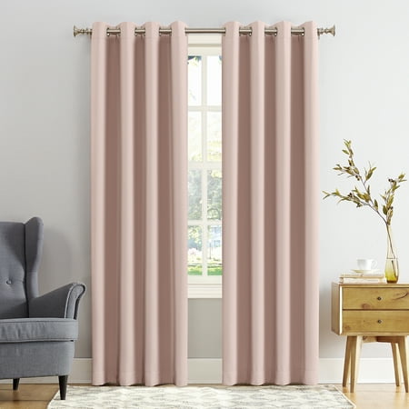 Sun Zero Nolan Energy Efficient Blackout Grommet Single Curtain Panel, 54" x 84", Blush Pink (Only One Curtain)