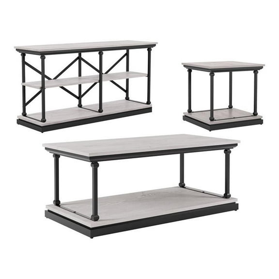 Furniture of America Drewden Wood 3-Piece Coffee Table Set in Antique White