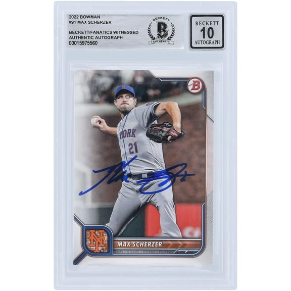 Max Scherzer New York Mets Autographed 2022 Bowman Series 1 #91 Beckett Fanatics Witnessed Authenticated 10 Card - Fanatics Authentic Certified