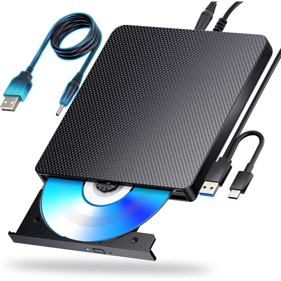 Tigebraver External Blu-ray Drive, Blu-ray Burner Read/Write Compatible, USB 3.0 / Type-C BD DVD Burner, Blu-ray Player for PC Windows 7-11 & Mac, Black