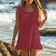 thumbnail image 4 of Dvprdro Womens Beach Vacation Mini Cover Up Dress Crew Neck Bow Tie Shoulder Sleeveless Bikini Cover Up, 4 of 7