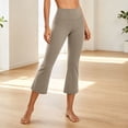 thumbnail image 2 of CFLVAEK Flare Yoga Pants for Women Stretch High Waisted Capri Leggings Solid Color Tummy Control Workout Cropped Legging Khaki XL, 2 of 3