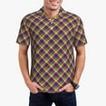 thumbnail image 3 of Rocae Mardi Gras Plaid for Men's Short Sleeve Polo Shirt, Quick Drying Performance Moisture Wicking Sports Men's Golf Shirt, 3 of 9