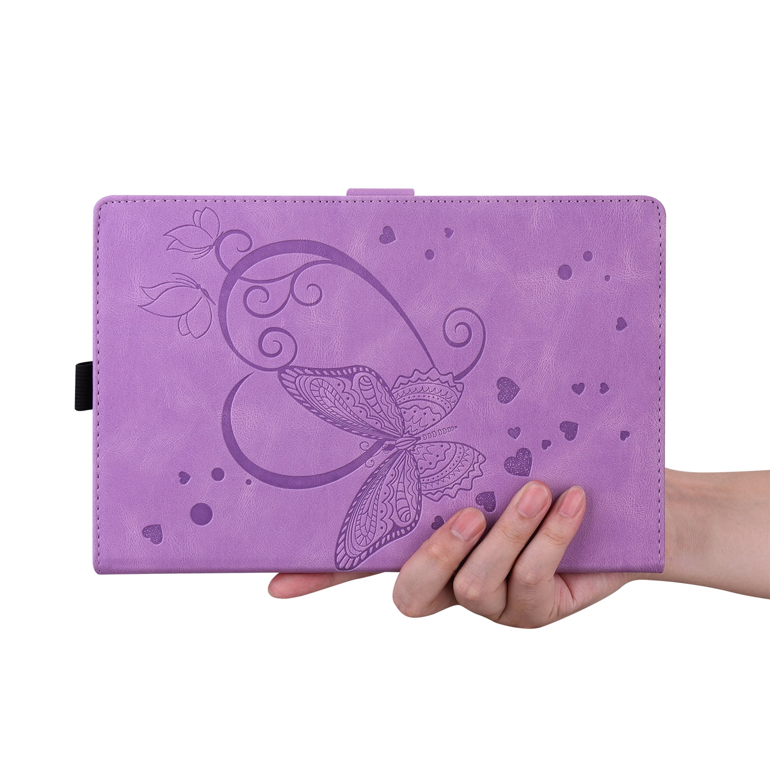 Allytechgroup iPad Pro 11 M4 2024 Case, PU Leather Folio Stand Bumper Anti-Scratch Kickstand Butterfly Embossed Shockproof Slim Fit Pencil Holder Case Cover for Apple iPad Pro 11" 2024, Purple