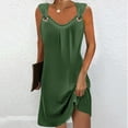 thumbnail image 2 of Ygbgbb Womens Summer Dresses Folded Waist Strap Dresses Beach Vacation Dresses Sleeveless Dresses V-Neck Solid Color Mini Dress Army Green XL, 2 of 5