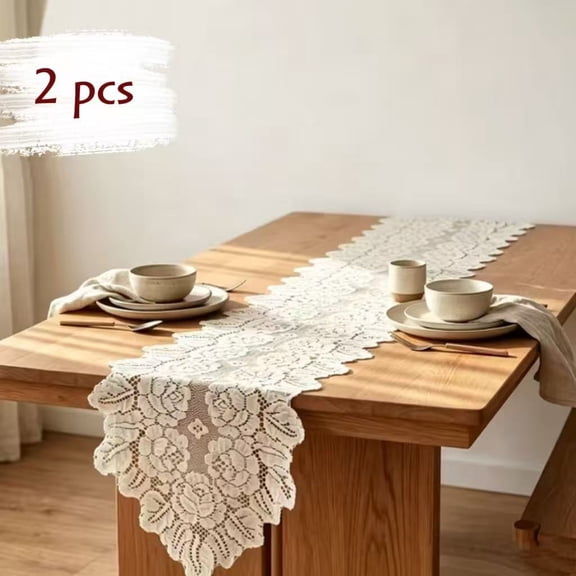 2 Packs Crochet Lace Table Runner – Handmade Lace Dresser Scarf for Wedding, Party, Dining, and Banquet Decor, Vintage Doily Runner for Tables and Furniture