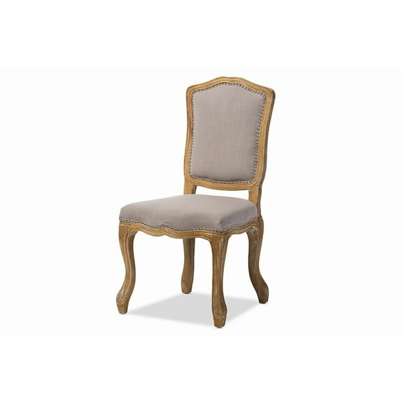 Baxton Studio Chateauneuf French Vintage Cottage Weathered Oak Beige Fabric Upholstered Dining Side Chair