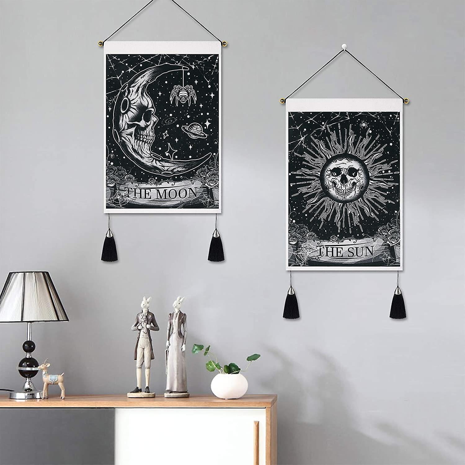 Skeleton Small Tapestries With Tassels Gothic Halloween Sun And Moon Wall Hanging Black White Wall Art Tapestry For Bedroom Aesthetic 35x50 C Walmart