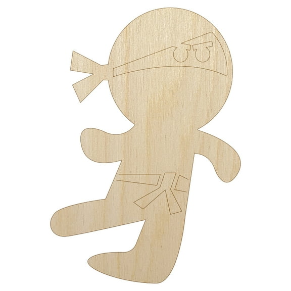 Cute Fighting Ninja Wood Shape Unfinished Piece Cutout Craft DIY Projects - 4.70 Inch Size - 1/8 Inch Thick