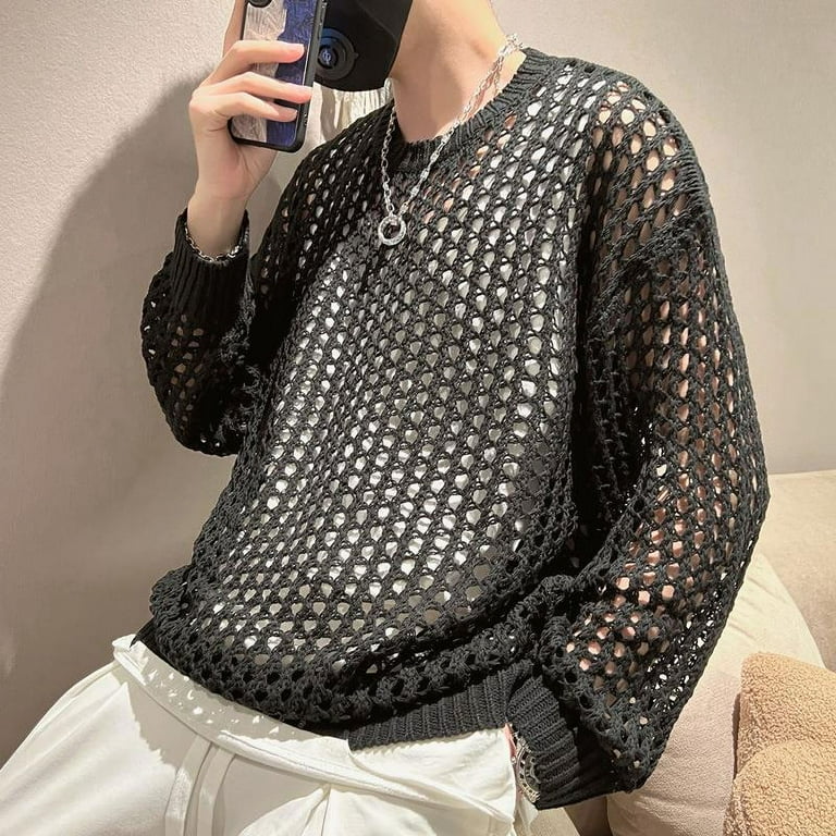 【BAON】[unisex] Tui Lettering Summer Over S/S Net Knit Summer knitwear men's fashion brand Hollow Fishing net eye