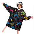 thumbnail image 3 of Game Controller Black Pattern Lamb Fleece Blanket Hoodies for Teens ,Teens Oversize Sherpa Wearable Hooded Blanket Sweatshirt with Super Pockets, 3 of 4