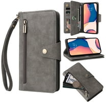 Nalacover For iPhone 14 Plus Zipper Wallet Case,360 Protection Stylish PU Leather Shockproof Magnetic Flip Holder 6 Card Slots and 2 Cash Pockets Cover with Detachable Wrist Strap,Gray
