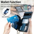 thumbnail image 6 of for Google Pixel 6a Wallet Case, PU Leather Case with Back Card Holder Kickstand, Magnetic Button Flip Folio Shockproof Zipper Crossbody Strap Purse Phone Case for Google Pixel 6a, Blue, 6 of 10