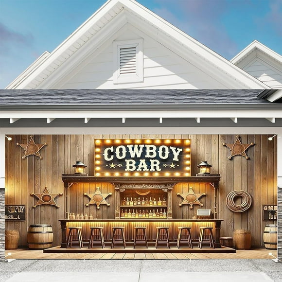 CREATITOY 157.5x70.9In Western Cowboy Retro Backdrop Garage Door Cover Decor