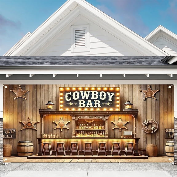 Eespoir Western Cowboy Retro Party Decor, Indoor Outdoor Atmosphere Photography Backdrops, Banners Hanging Cloth Garage Door Cover For Theme Event(B)