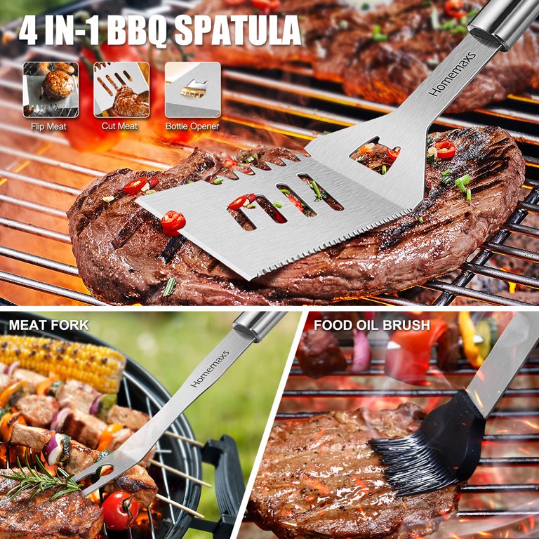 BBQ Tool Set-7 in 1 Spatula with 4 pcs Stainless Steel Corn Cob Holders for  BBQ, Multifunctional BBQ Accessories Set, Grill Tools Set with Wooden