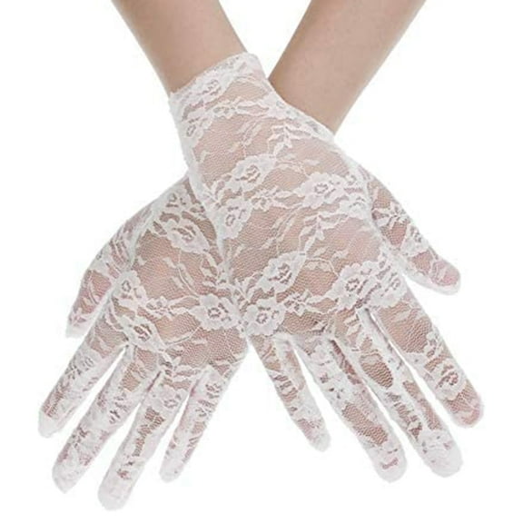 Xiao Hua Women's Lace Flower Gloves Elegant Short Lace Gloves Women's Tea Party Gloves, Short Breathable Lace Etiquette Gloves, White, 1 Pair