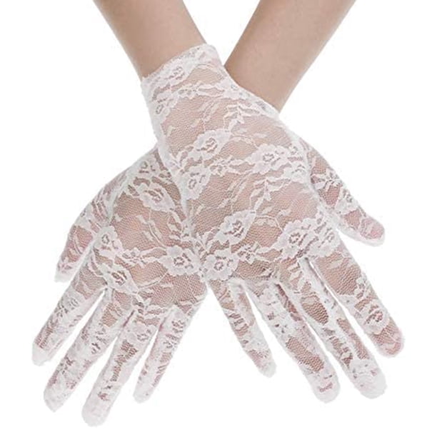Xiao Hua Guantes de encaje con flores para mujer, elegantes y cortos, para fiesta de té, transpirables, blancos, 1 par