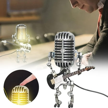 

Clearance! KXBDSFY Retro Microphone Robot Lamp Metal Microphone Robot Lamp with Mini Guitar Robot Dimmer Lamp Retro Light Home Decor Nightstand Lamp Bedroom Bar Restaurant