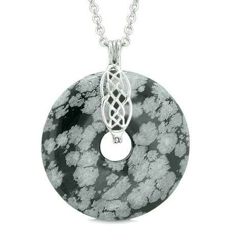 Obsidian Donut (Large Celtic Shield Knot Protection Powers Amulet Snowflake Obsidian Lucky Donut Pendant 22 Inch)