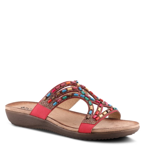 PATRIZIA Twirling Women's Slip-On Sandals – Crystal & Bead Embellished Slides with Microsuede Footbed, TPR Outsole, and 1¼” Low Heel