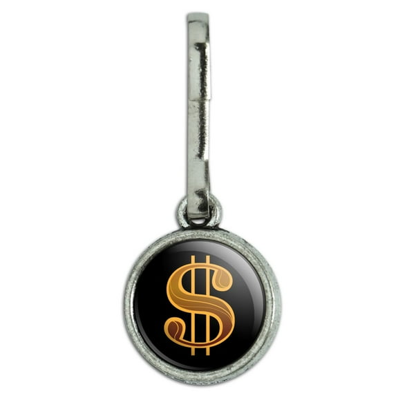 Dollar Sign Symbol Antiqued Charm Clothes Purse Suitcase Backpack Zipper Pull Aid