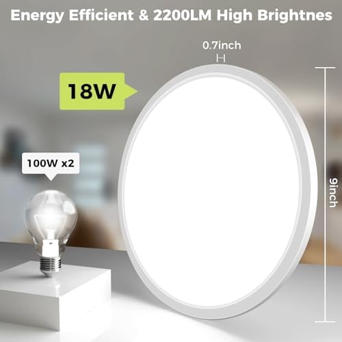 HOVMAP Flush Mount Light, 8 PC LED Flush Mount Ceiling Light Fixture 18W Adjustable Low Profile Ceiling Lights, Round, Dimmable Ceiling Light, Kitchen Lighting Fixtures Ceiling, 9" White 5CCT