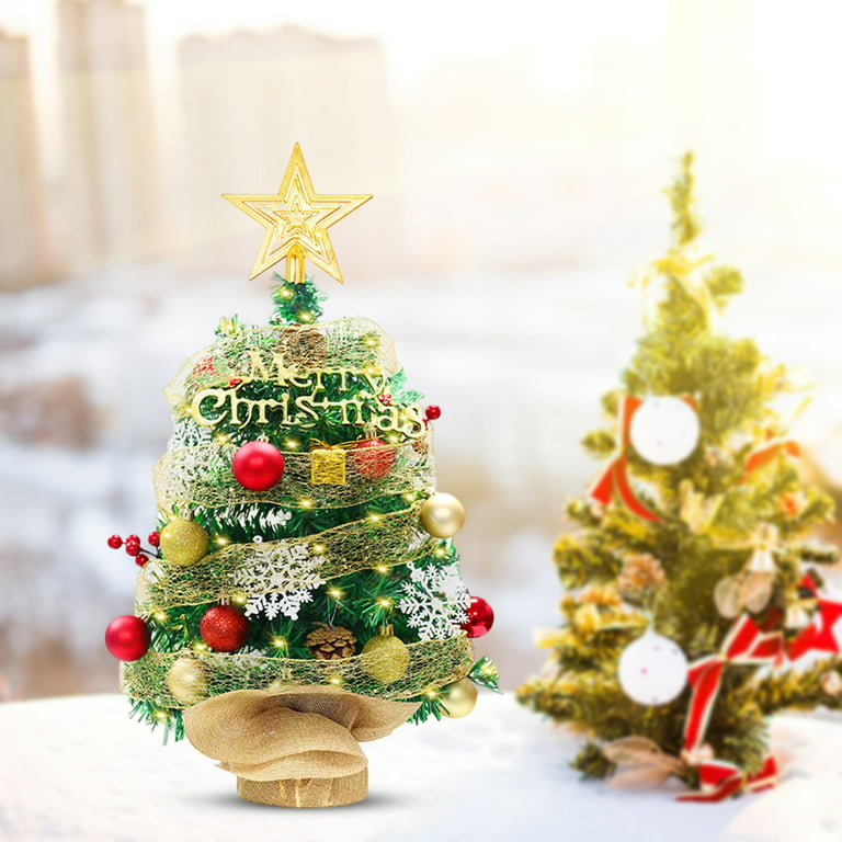 LYU 45cm Balls Snowflake Pine Cone Decor Golden Ribbon Mini Christmas Tree  with Treetop Star Mini Christmas Tree Artificial Table Top Desk Decor  Artificial Christmas Tree Party Supplies 