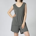 thumbnail image 4 of Defitshape Women's Cute Plus Size Pajama Set Soft Pjs Cotton Sleeveless Short 2 Piece Lightweight Thin Tank Summer Loose Sleepwear Dark Grey 3X-Large, 4 of 5